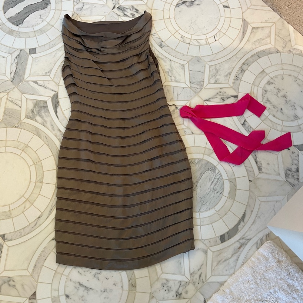 Brown/ tan Flowy Dress with pink sash